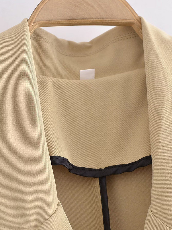 Jachetă de damă kaki cu guler lung cu rever, mâneci lungi, cu curea Jachetă cu două pieptări, 2023, paltoane largi, casual, noi