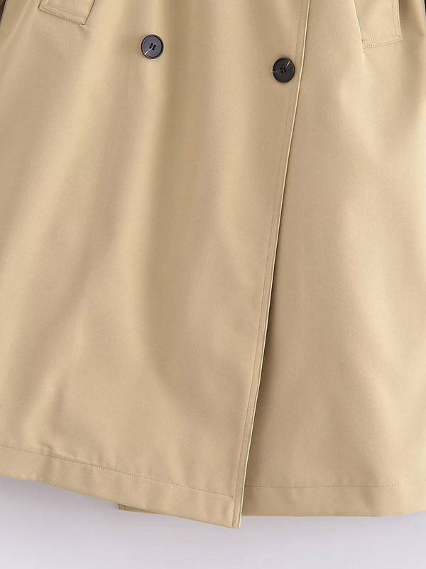 Jachetă de damă kaki cu guler lung cu rever, mâneci lungi, cu curea Jachetă cu două pieptări, 2023, paltoane largi, casual, noi