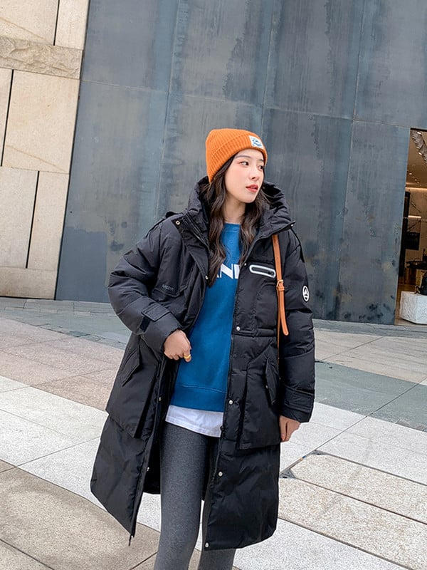 KBAT New Jachetă lungă de iarnă pentru femei Parka caldă Pardesiu casual cu glugă Jachetă pentru femeie Parka căptușită din bumbac Îmbrăcăminte supradimensionată