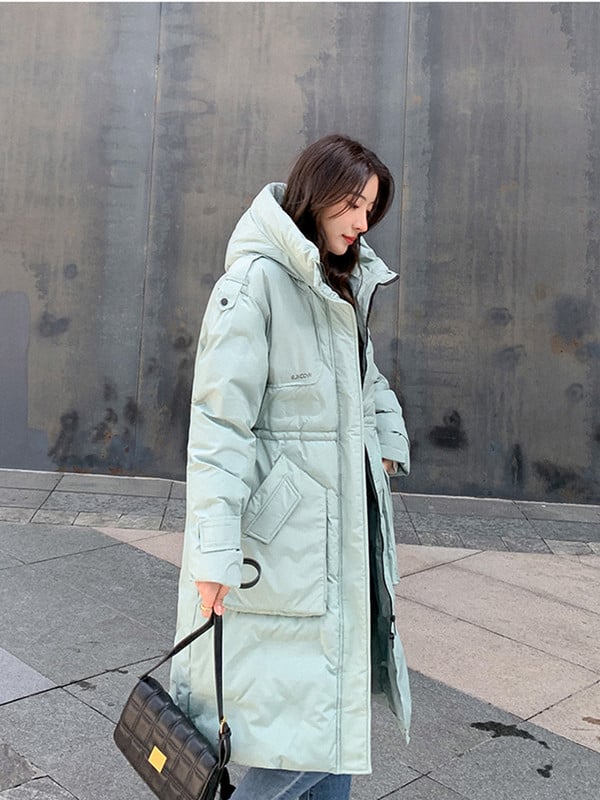 KBAT New Jachetă lungă de iarnă pentru femei Parka caldă Pardesiu casual cu glugă Jachetă pentru femeie Parka căptușită din bumbac Îmbrăcăminte supradimensionată