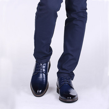 Мъжки обувки Oxfords Британски черни сини обувки Ръчно изработени удобни официални рокли Мъжки равни обувки с връзки Bullock Бизнес обувки hjm7