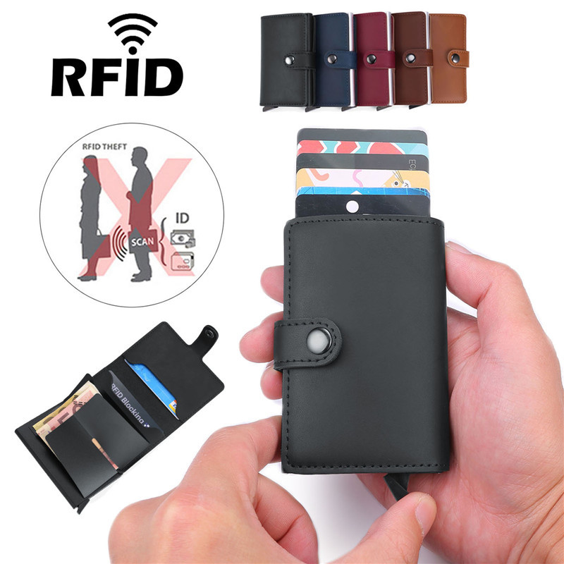 ID-krediit-pangakaardi omanik Meeste rahakott Luksuskaubamärgiga Anti Rfid Blocking Kaitstud PU-alumiiniumist õhuke mini-väike rahakott