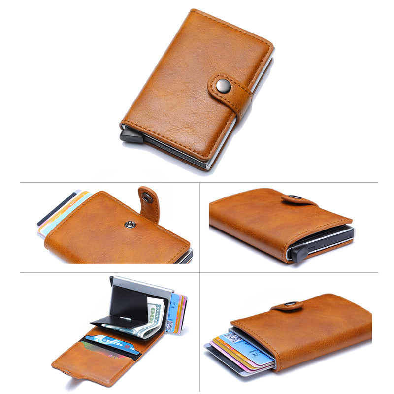 ID-krediit-pangakaardi omanik Meeste rahakott Luksuskaubamärgiga Anti Rfid Blocking Kaitstud PU-alumiiniumist õhuke mini-väike rahakott