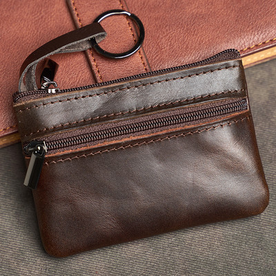 Mini torbica za novčiće od kože, višeslojna torbica za kartice od kravlje kože, ručno rađeni novčanik s patentnim zatvaračem, torbica za ključeve automobila, kratka ženska torbica za ključeve za novčanik