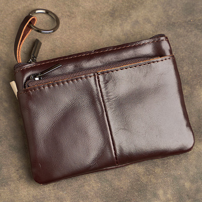 Mini torbica za novčiće od kože, višeslojna torbica za kartice od kravlje kože, ručno rađeni novčanik s patentnim zatvaračem, torbica za ključeve automobila, kratka ženska torbica za ključeve za novčanik