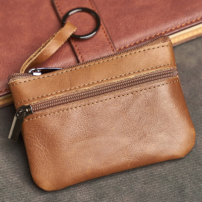 Mini torbica za novčiće od kože, višeslojna torbica za kartice od kravlje kože, ručno rađeni novčanik s patentnim zatvaračem, torbica za ključeve automobila, kratka ženska torbica za ključeve za novčanik