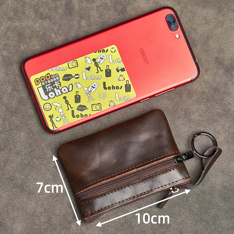 Mini torbica za novčiće od kože, višeslojna torbica za kartice od kravlje kože, ručno rađeni novčanik s patentnim zatvaračem, torbica za ključeve automobila, kratka ženska torbica za ključeve za novčanik