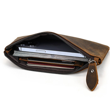 Мъжка дамска кожена чанта чанта за мобилен телефон чанта за iphone с един цип дълга чанта тънък портфейл за монети мъж жена за пари в брой
