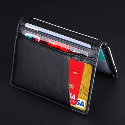 Мъжки минималистичен тънък портфейл за карти от  кожа Slim Line Thin Mini Small Rfid Passport Id Card Holder Мъжки