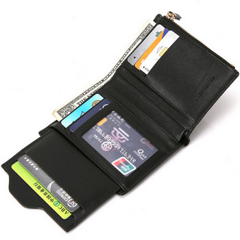 Мъжки кожен портфейл с цип на марката Bogesi Подвижен държач за кредитна карта, джобове за монети за мъже