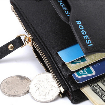 Мъжки кожен портфейл с цип на марката Bogesi Подвижен държач за кредитна карта, джобове за монети за мъже