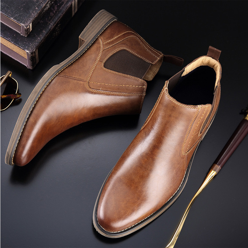 VRYHEID Cizme Chelsea pentru bărbați din  pantofi de rochie casual, confortabili, la modă, maro, cizme Chukka, mărime Plus 42-50