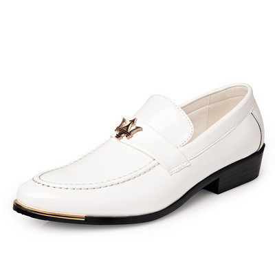 Pantofi de rochie Slip On Metal Decorat Business Gentleman Party Pantofi Barbati Negru Albastru Piele Lacuita de Lux Barbati Varf ascutit