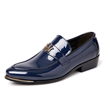 Pantofi de rochie Slip On Metal Decorat Business Gentleman Party Pantofi Barbati Negru Albastru Piele Lacuita de Lux Barbati Varf ascutit