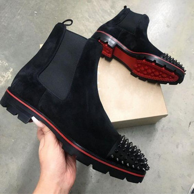 Нови черни мъжки ботуши Chelsea Flock Rivet Square Toe Red Sole Punk Ръчно изработени мъжки къси ботуши Безплатна доставка Bottes Pour Hommes