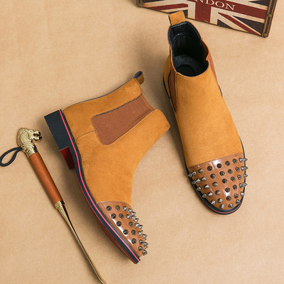 Nauji juodi vyriški Chelsea batai Flock Rivet Square Noe Red Sole Punk Rankų darbo vyriški trumpi batai Nemokamas pristatymas Bottes Pour Hommes