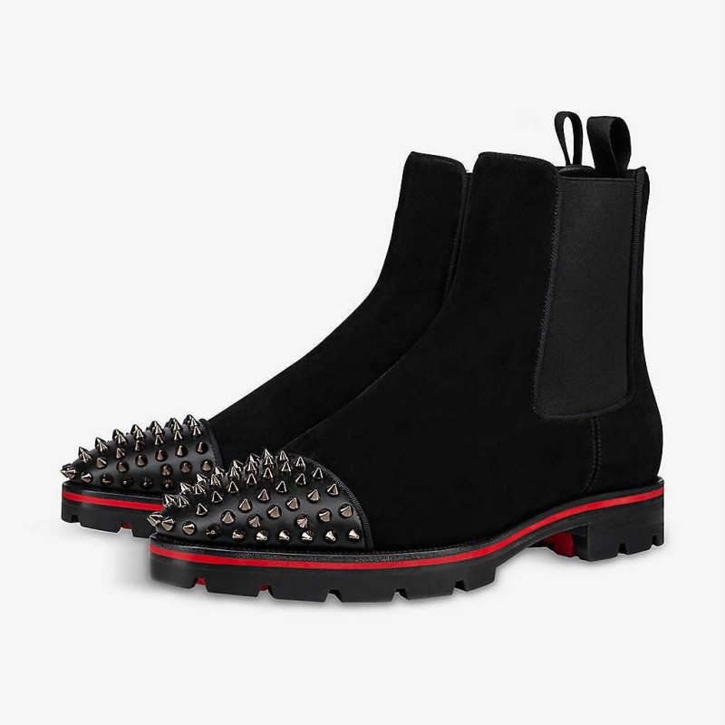 Nauji juodi vyriški Chelsea batai Flock Rivet Square Noe Red Sole Punk Rankų darbo vyriški trumpi batai Nemokamas pristatymas Bottes Pour Hommes