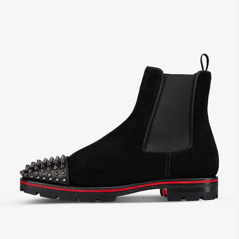 Nauji juodi vyriški Chelsea batai Flock Rivet Square Noe Red Sole Punk Rankų darbo vyriški trumpi batai Nemokamas pristatymas Bottes Pour Hommes