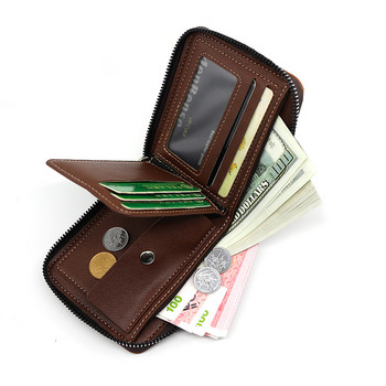Мъжки портфейл с ретро тъкана шарка, къс портфейл от кожа с няколко карти, луксозен портфейл с цип, модно портмоне за мъже, ново