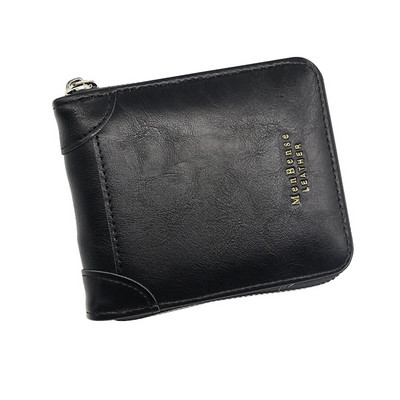 Мъжки портфейл с ретро тъкана шарка, къс портфейл от кожа с няколко карти, луксозен портфейл с цип, модно портмоне за мъже, ново