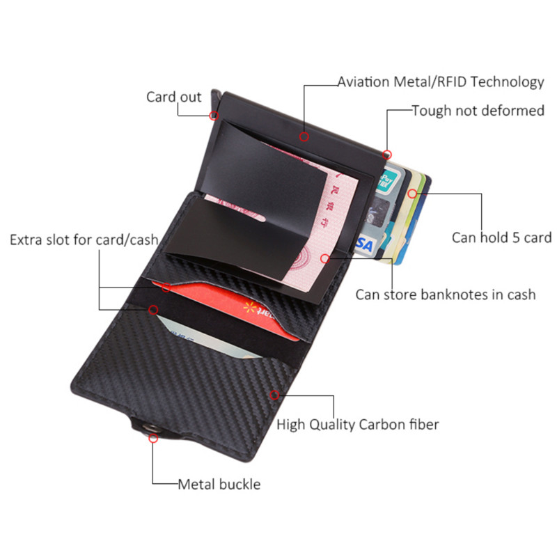 Zaštita od blokiranja Rfid karbonskih vlakana, muška identifikacija, držač kreditne kartice, novčanik, kožna metalna poslovna bankovna torbica za nositelja kartice