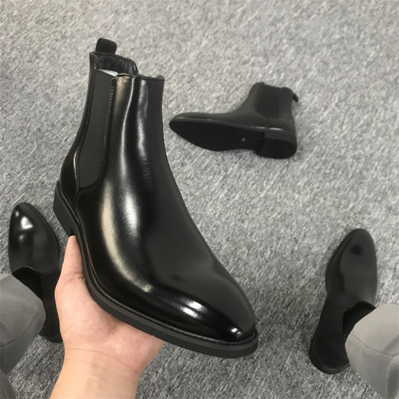 Cizme Chelsea Bărbați Classcis Cizme Scurte Negre Casual Slip On Botine Cowboy Vintage din Piele