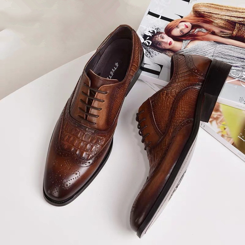 Plus Szie 48 Brock Oxford retro din piele de crocodil bărbați formali de primăvară toamnă nou pentru muncă Pantofi de afaceri ocazional Pantofi de nuntă