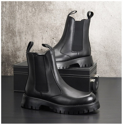 Британски модни мъжки бели ботуши Челси, актуални високи, мъжки, повишаващи височината платформа, къси до средата на прасеца Мотоциклетни ботуши 38-44