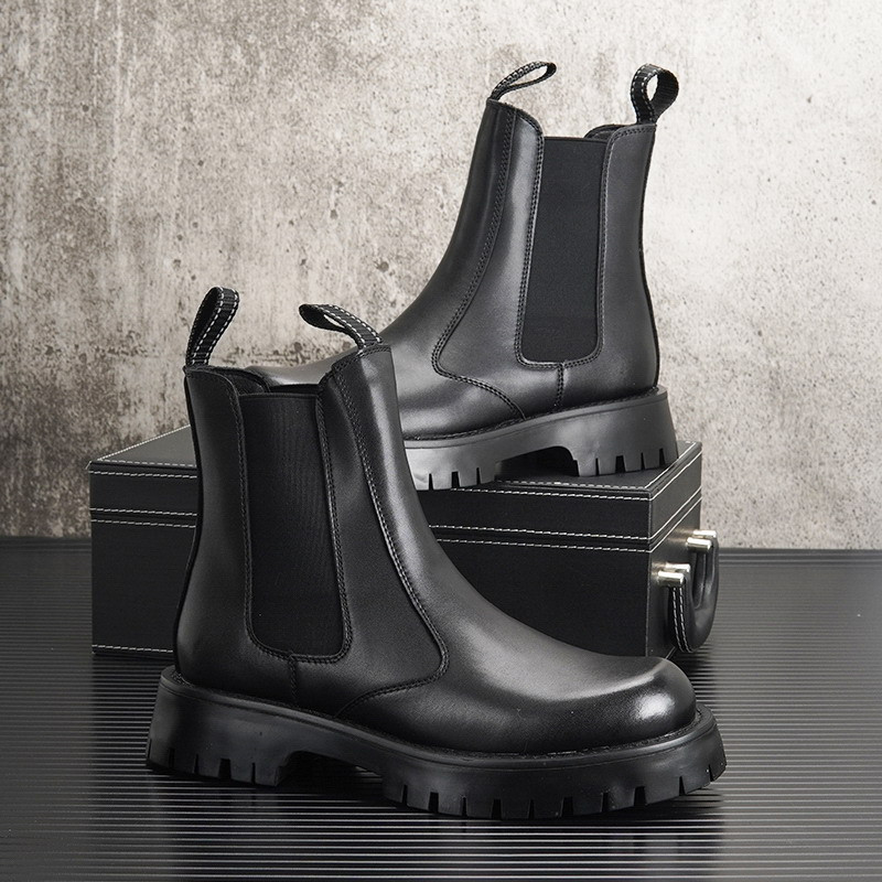 Британски модни мъжки бели ботуши Челси, актуални високи, мъжки, повишаващи височината платформа, къси до средата на прасеца Мотоциклетни ботуши 38-44