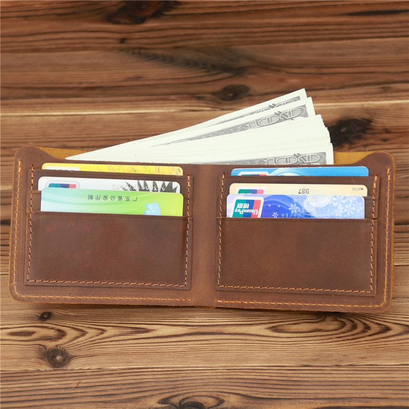 Piele de cal nebun autentic pentru bărbați portofel scurt pentru bărbați vintage poșetă mică de brand de lux pentru bărbați, portofele pentru carduri de credit