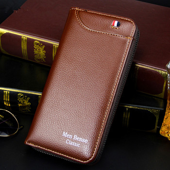 Висококачествен мъжки портфейл, дълъг стил, държач за кредитна карта, мъжка чанта за телефон, цип, голям капацитет, марка PU кожена чанта за мъже