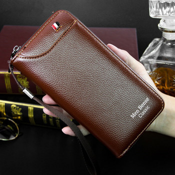 Висококачествен мъжки портфейл, дълъг стил, държач за кредитна карта, мъжка чанта за телефон, цип, голям капацитет, марка PU кожена чанта за мъже
