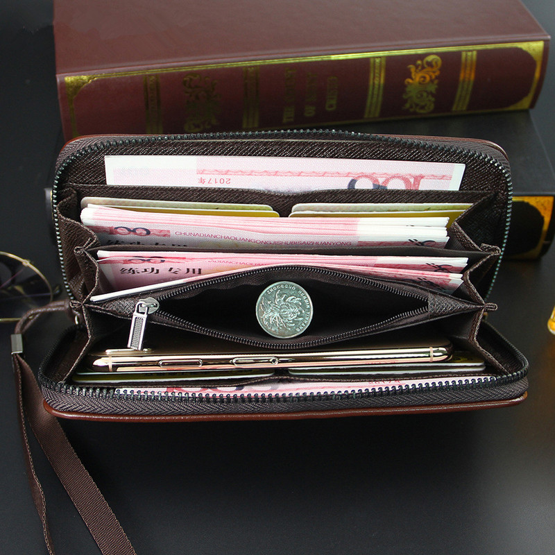 Висококачествен мъжки портфейл, дълъг стил, държач за кредитна карта, мъжка чанта за телефон, цип, голям капацитет, марка PU кожена чанта за мъже