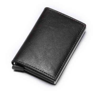 Karštai parduoti vyriška aliuminio kortelių piniginė Rfid aukštos kokybės PU odinė piniginė Minimalus verslo iššokantis kortelių laikiklis piniginė