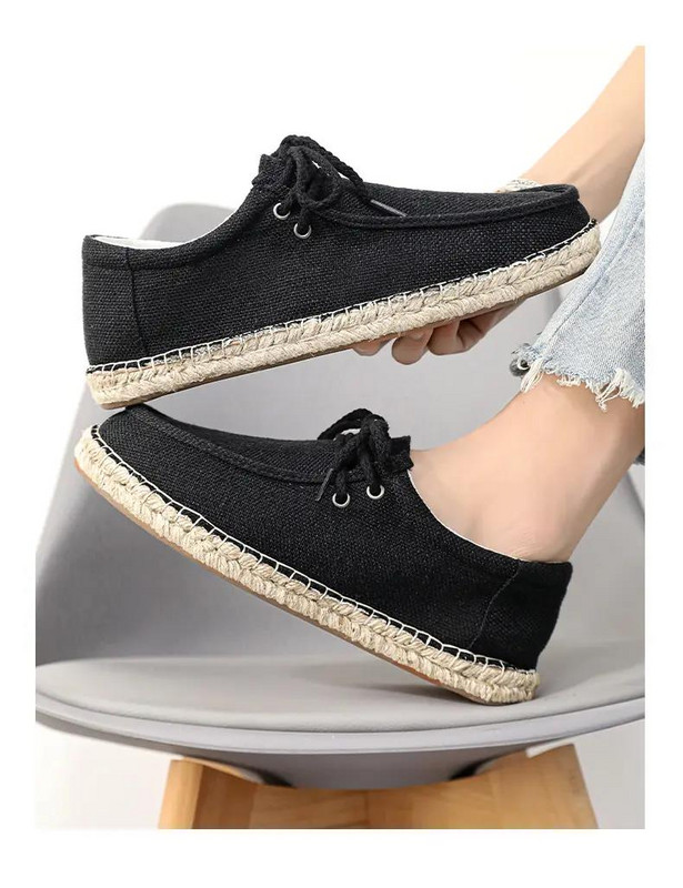 Vyriški vasariniai rankų darbo žvejo batai minkštu dugnu, neslystantys, kvėpuojantys didelio dydžio tinginiai, suvarstomi lininiai drobiniai batai