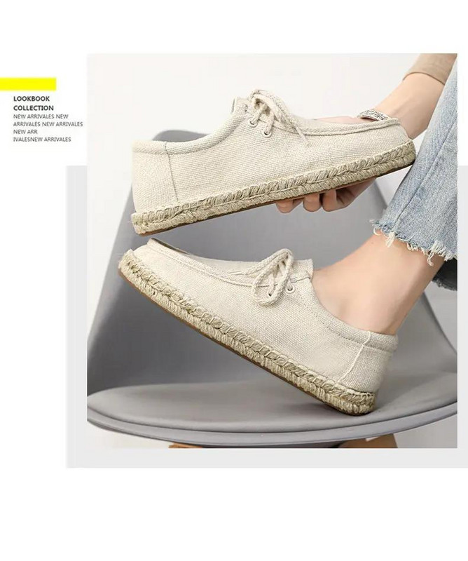 Vyriški vasariniai rankų darbo žvejo batai minkštu dugnu, neslystantys, kvėpuojantys didelio dydžio tinginiai, suvarstomi lininiai drobiniai batai