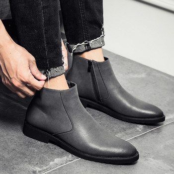 Μόδα Chelsea Boots Ανδρικά μαλακά δερμάτινα μποτάκια βρετανικού στυλ Ανδρικές μπότες μάρκας Μαύρο A235