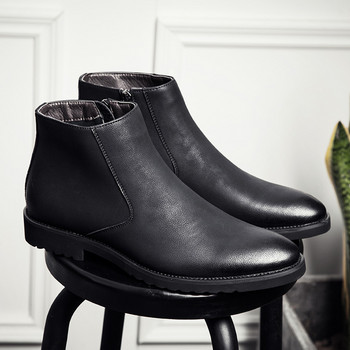 Μόδα Chelsea Boots Ανδρικά μαλακά δερμάτινα μποτάκια βρετανικού στυλ Ανδρικές μπότες μάρκας Μαύρο A235