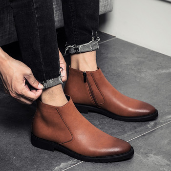 Μόδα Chelsea Boots Ανδρικά μαλακά δερμάτινα μποτάκια βρετανικού στυλ Ανδρικές μπότες μάρκας Μαύρο A235