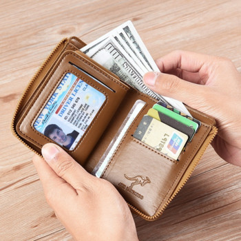 Μόδα ανδρικό πορτοφόλι με κέρματα RFID Blocking ανδρικό δερμάτινο πορτοφόλι με φερμουάρ Κάτοχος επαγγελματικής κάρτας ID Money bag Πορτοφόλι ανδρικό πορτοφόλι