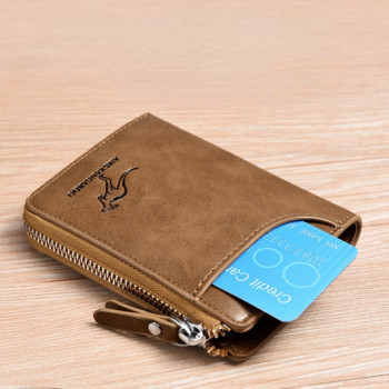 Моден мъжки портфейл за монети RFID блокиращ мъжки кожен портфейл с цип Държач за визитна карта ID чанта за пари Портфейл Мъжко портмоне