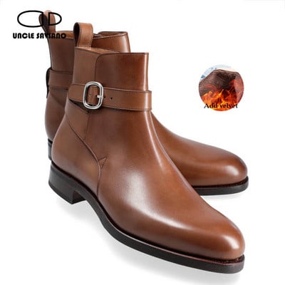 Unchiul Saviano Cizme Chelsea pentru bărbați Pantofi Adaugă catifea Cizme de lucru la modă, lucrate manual, pentru bărbați, originali