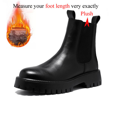Zimske Chelsea čizme s platformom Muške gležnjače British Style Fashion Botas Chelsea Hombre crno-bijele plišane kože od mikrofibre