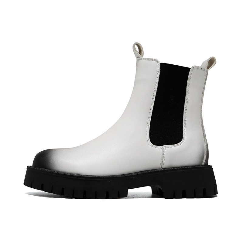 Zimske Chelsea čizme s platformom Muške gležnjače British Style Fashion Botas Chelsea Hombre crno-bijele plišane kože od mikrofibre
