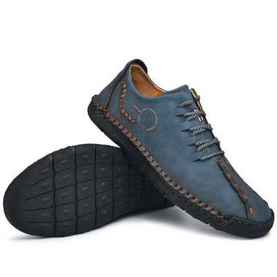 Meeste pidulikud jalatsid ümara varbaga, lame vabaaja mugavad trendikad, kõik sobivad õuekingad Nahast jalatsid meestele Kevadsuvi