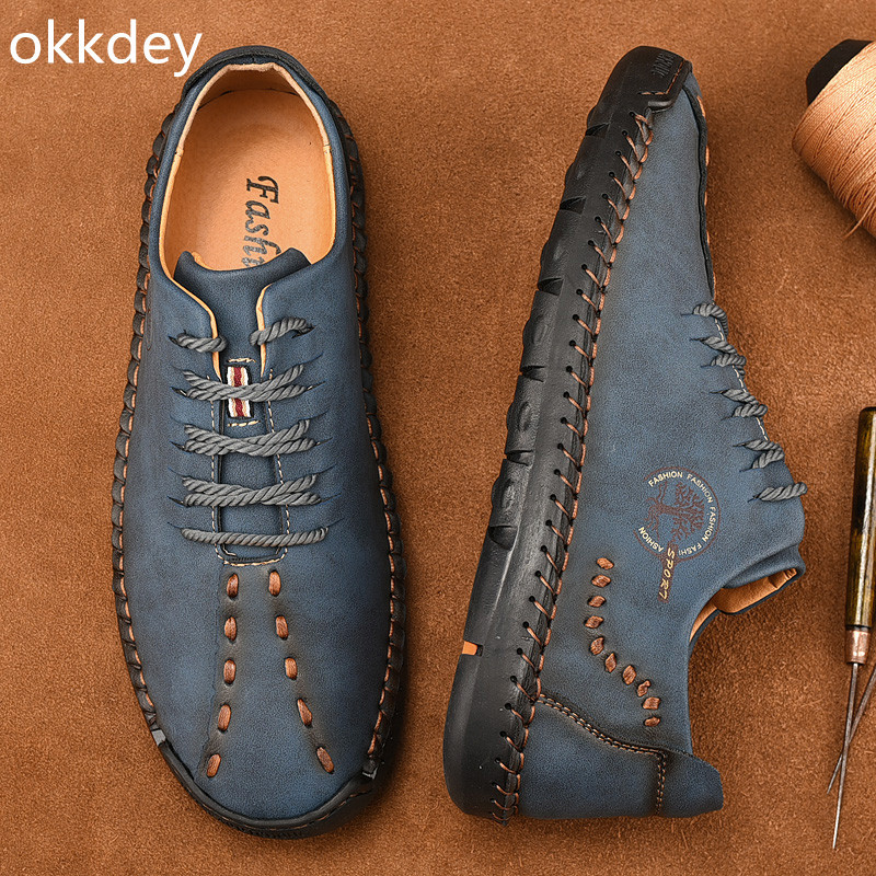 Meeste pidulikud jalatsid ümara varbaga, lame vabaaja mugavad trendikad, kõik sobivad õuekingad Nahast jalatsid meestele Kevadsuvi