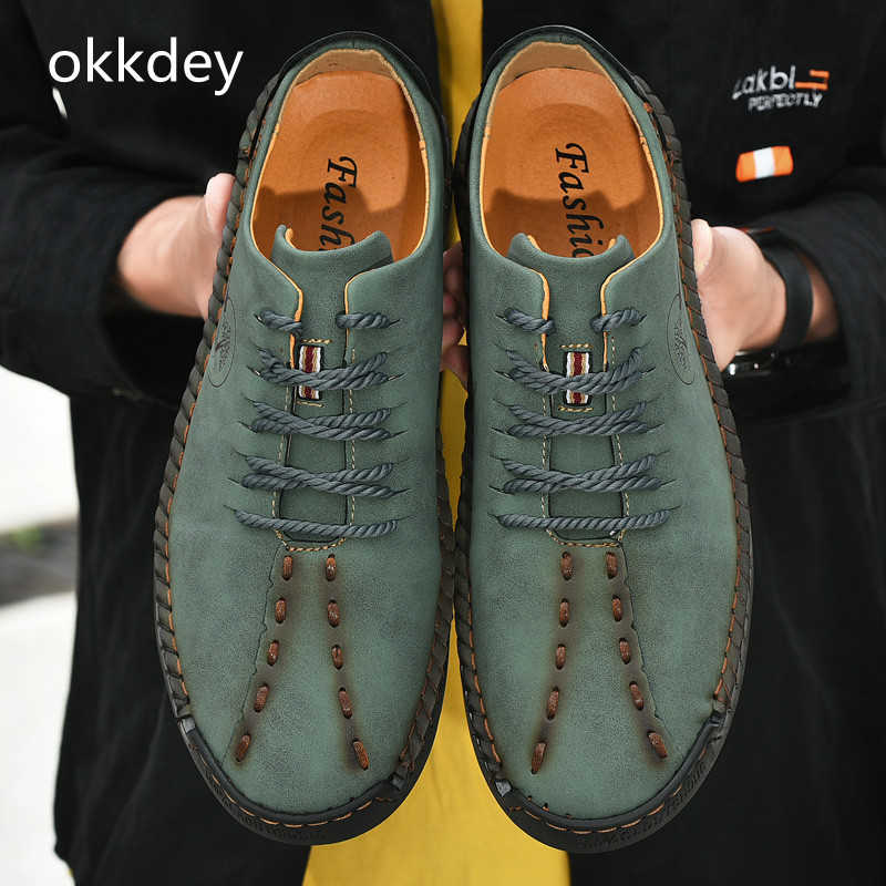 Meeste pidulikud jalatsid ümara varbaga, lame vabaaja mugavad trendikad, kõik sobivad õuekingad Nahast jalatsid meestele Kevadsuvi