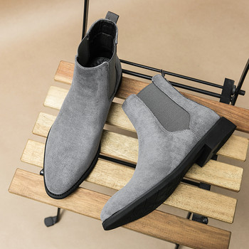 Νέες γκρι μπότες Chelsea Flock Slip-On Round Toe Business Ανδρικές Κοντές μπότες Δωρεάν αποστολή Μέγεθος 38-46 Botas Cuturno Masculinas