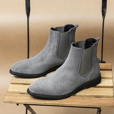 Nove sive Chelsea čizme Flock Slip-On okrugli prsti Poslovne muške kratke čizme Besplatna dostava Veličina 38-46 Botas Cuturno Masculinas