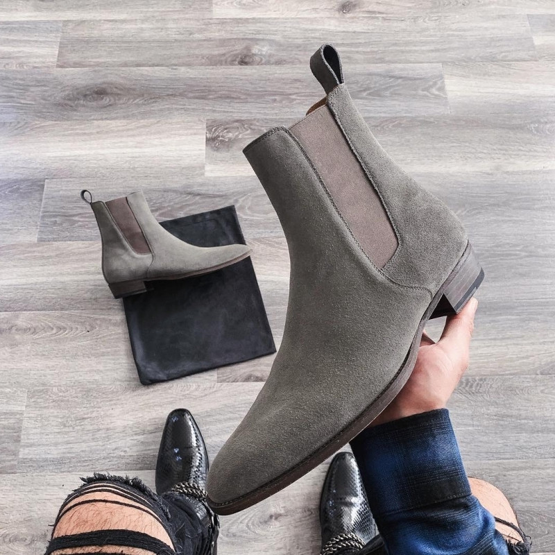 Nove sive Chelsea čizme Flock Slip-On okrugli prsti Poslovne muške kratke čizme Besplatna dostava Veličina 38-46 Botas Cuturno Masculinas